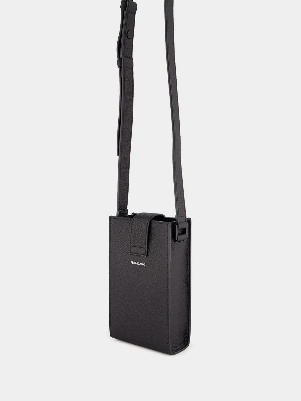 Gancini-buckle Black Leather Crossbody Bag