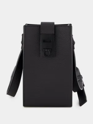 Gancini-buckle Black Leather Crossbody Bag