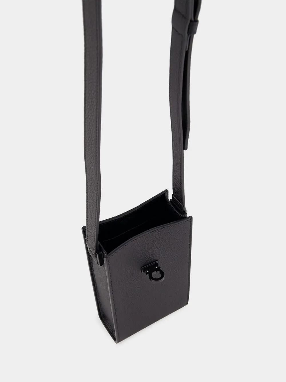 Gancini-buckle Black Leather Crossbody Bag