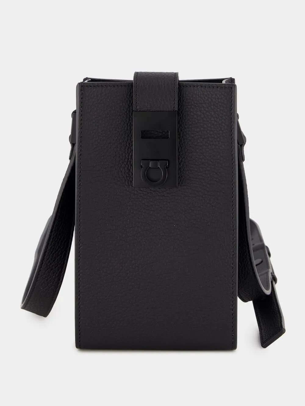 Gancini-buckle Black Leather Crossbody Bag