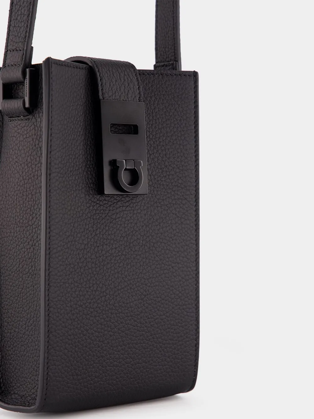 Gancini-buckle Black Leather Crossbody Bag