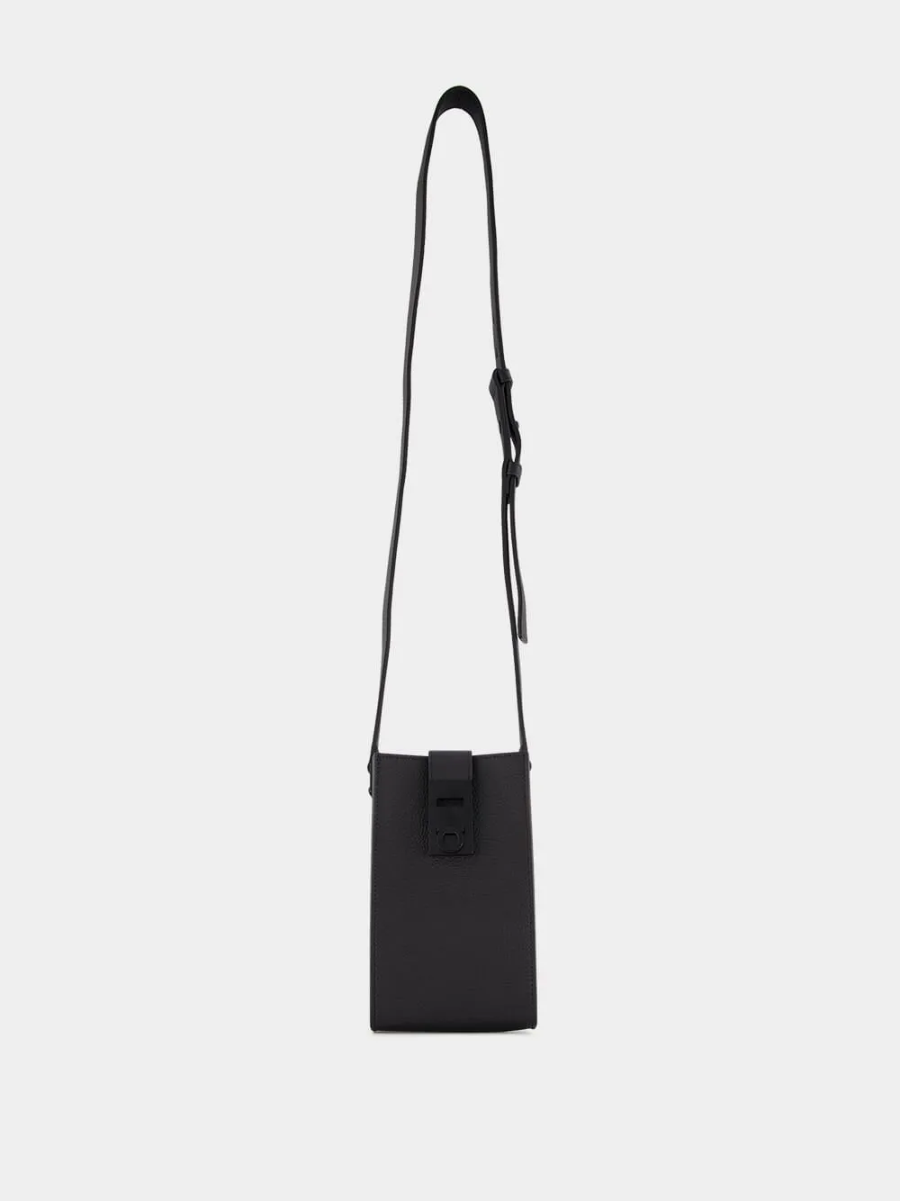 Gancini-buckle Black Leather Crossbody Bag