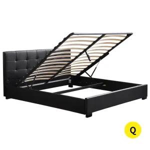 Gas Lift Bed Frame Premium PU Leather Base Mattress Storage Queen Size