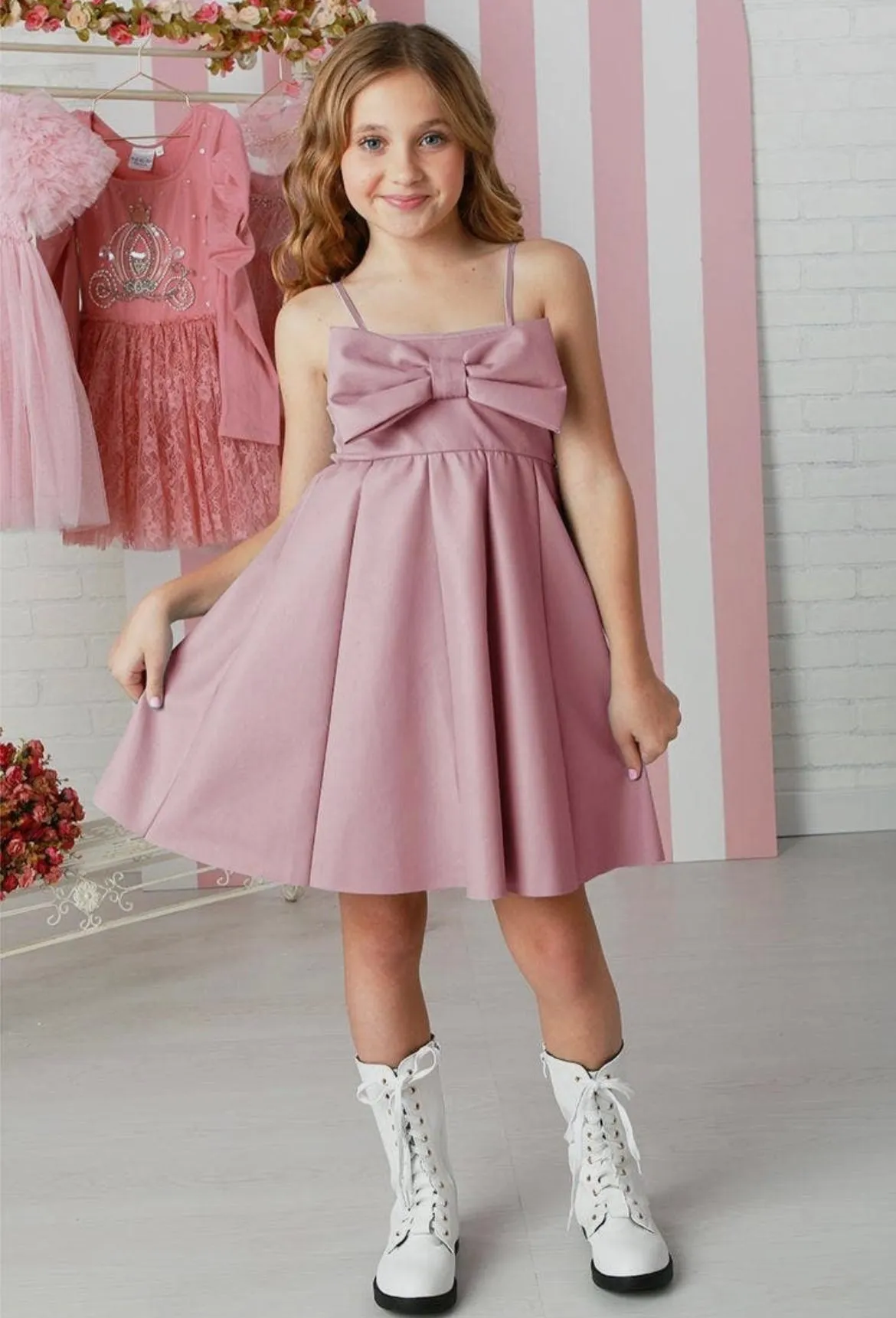 Girls Pink Faux Leather Dress