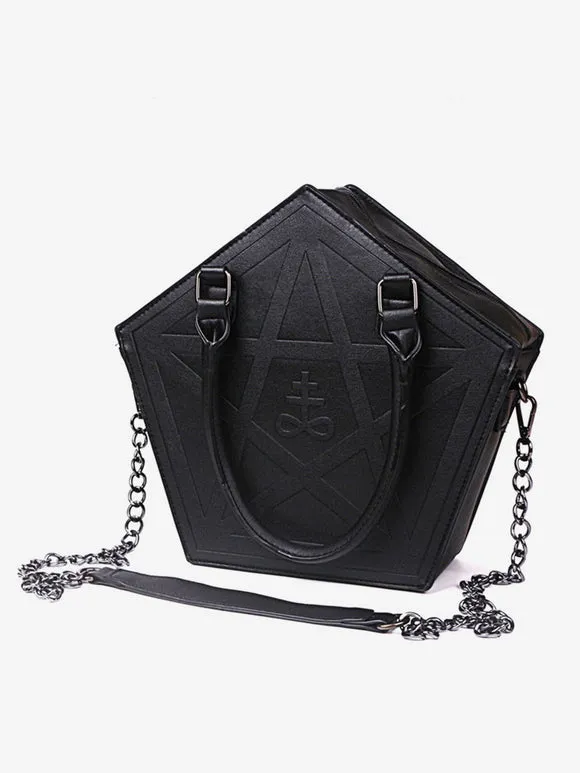 Gothic Lolita Bag Stars Print Black Chains Cross-body Bag PU Leather Lolita Accessories