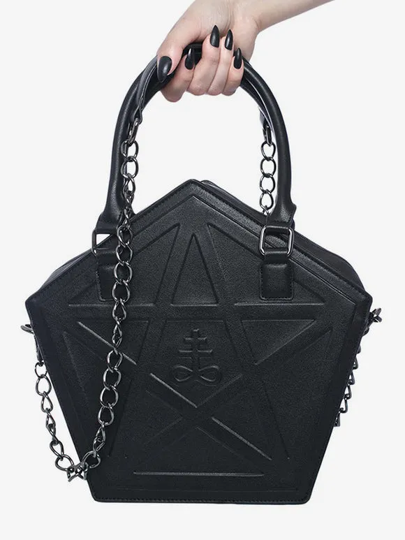Gothic Lolita Bag Stars Print Black Chains Cross-body Bag PU Leather Lolita Accessories