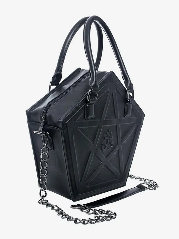 Gothic Lolita Bag Stars Print Black Chains Cross-body Bag PU Leather Lolita Accessories