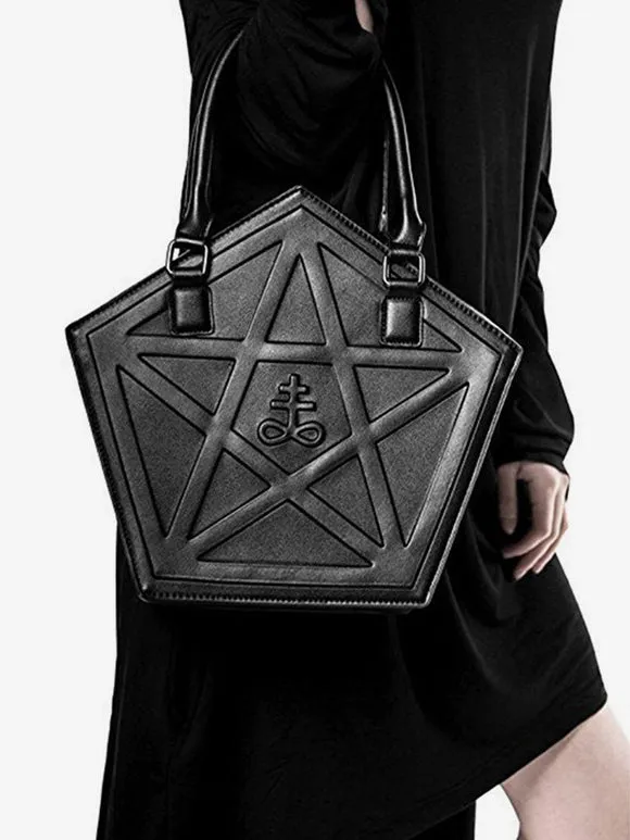 Gothic Lolita Bag Stars Print Black Chains Cross-body Bag PU Leather Lolita Accessories