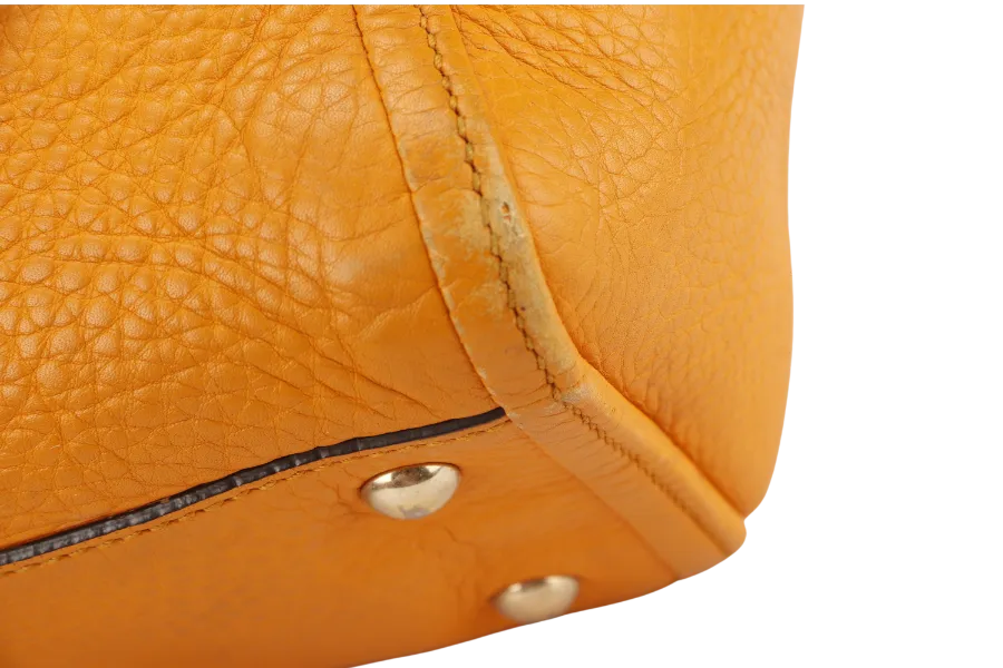GUCCI SOHO SMALL TOP HANDLE BAG (369176) DARK YELLOW LEATHER GOLD HARDWARE WITH LEATHER STRAPS NO DUST COVER