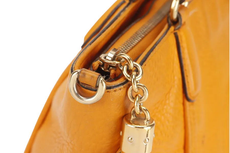 GUCCI SOHO SMALL TOP HANDLE BAG (369176) DARK YELLOW LEATHER GOLD HARDWARE WITH LEATHER STRAPS NO DUST COVER