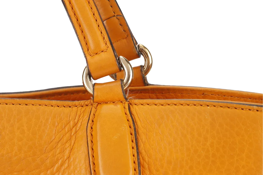 GUCCI SOHO SMALL TOP HANDLE BAG (369176) DARK YELLOW LEATHER GOLD HARDWARE WITH LEATHER STRAPS NO DUST COVER