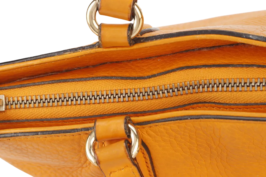 GUCCI SOHO SMALL TOP HANDLE BAG (369176) DARK YELLOW LEATHER GOLD HARDWARE WITH LEATHER STRAPS NO DUST COVER