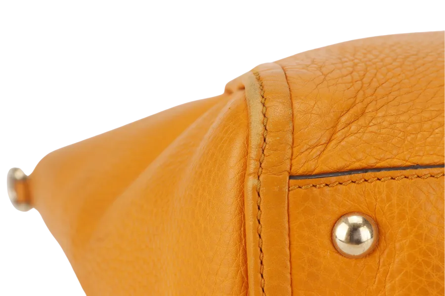 GUCCI SOHO SMALL TOP HANDLE BAG (369176) DARK YELLOW LEATHER GOLD HARDWARE WITH LEATHER STRAPS NO DUST COVER
