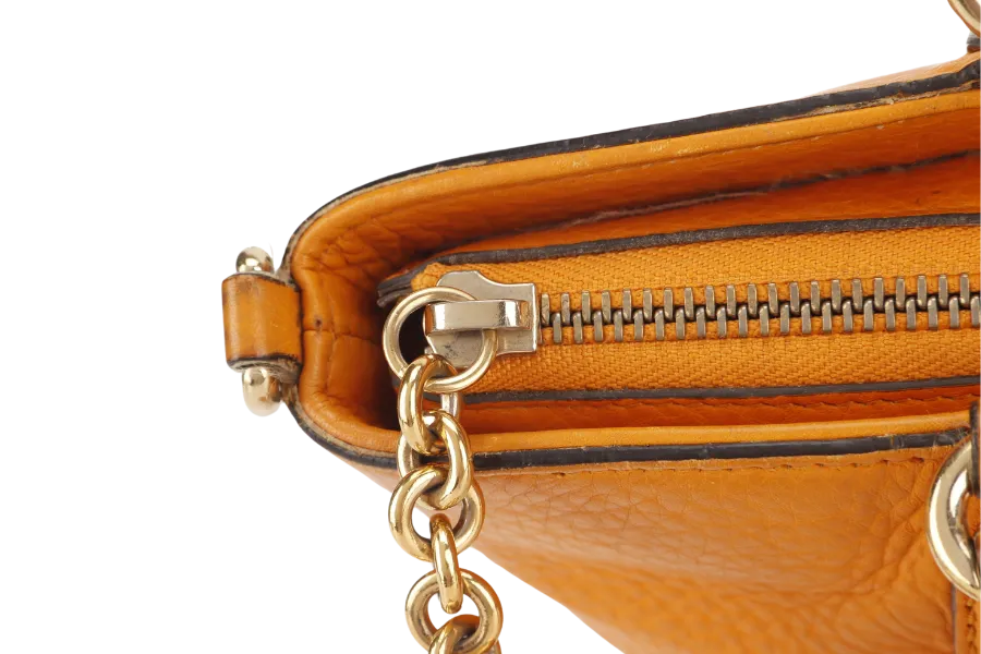 GUCCI SOHO SMALL TOP HANDLE BAG (369176) DARK YELLOW LEATHER GOLD HARDWARE WITH LEATHER STRAPS NO DUST COVER