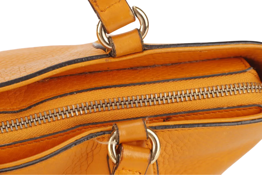 GUCCI SOHO SMALL TOP HANDLE BAG (369176) DARK YELLOW LEATHER GOLD HARDWARE WITH LEATHER STRAPS NO DUST COVER