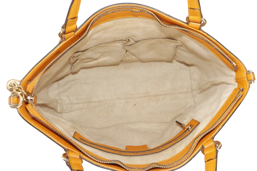 GUCCI SOHO SMALL TOP HANDLE BAG (369176) DARK YELLOW LEATHER GOLD HARDWARE WITH LEATHER STRAPS NO DUST COVER