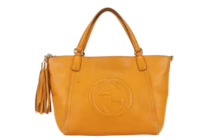 GUCCI SOHO SMALL TOP HANDLE BAG (369176) DARK YELLOW LEATHER GOLD HARDWARE WITH LEATHER STRAPS NO DUST COVER