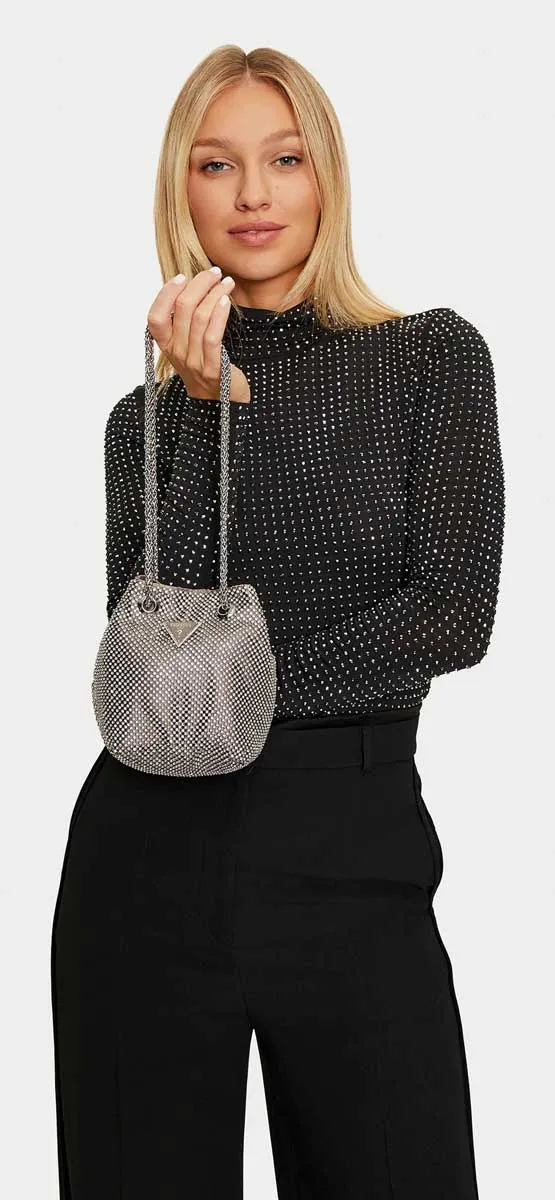 Guess Zalina Pouch Rhinestone Crossbody Bag In Silver For Women