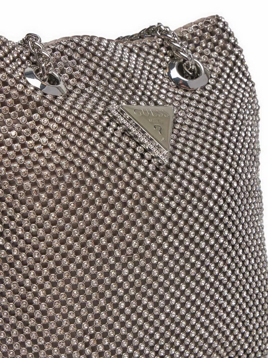 Guess Zalina Pouch Rhinestone Crossbody Bag In Silver For Women
