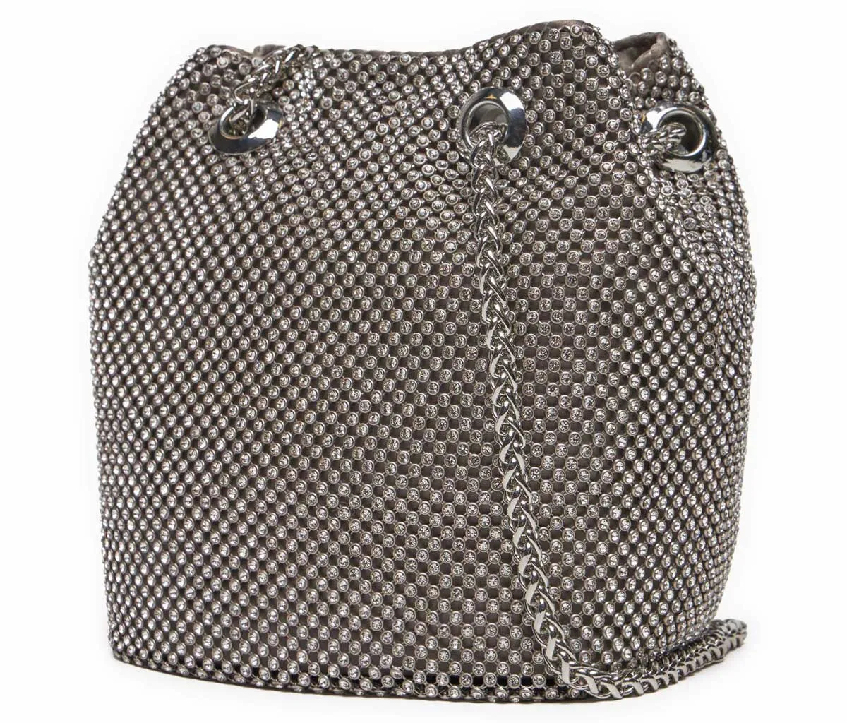 Guess Zalina Pouch Rhinestone Crossbody Bag In Silver For Women