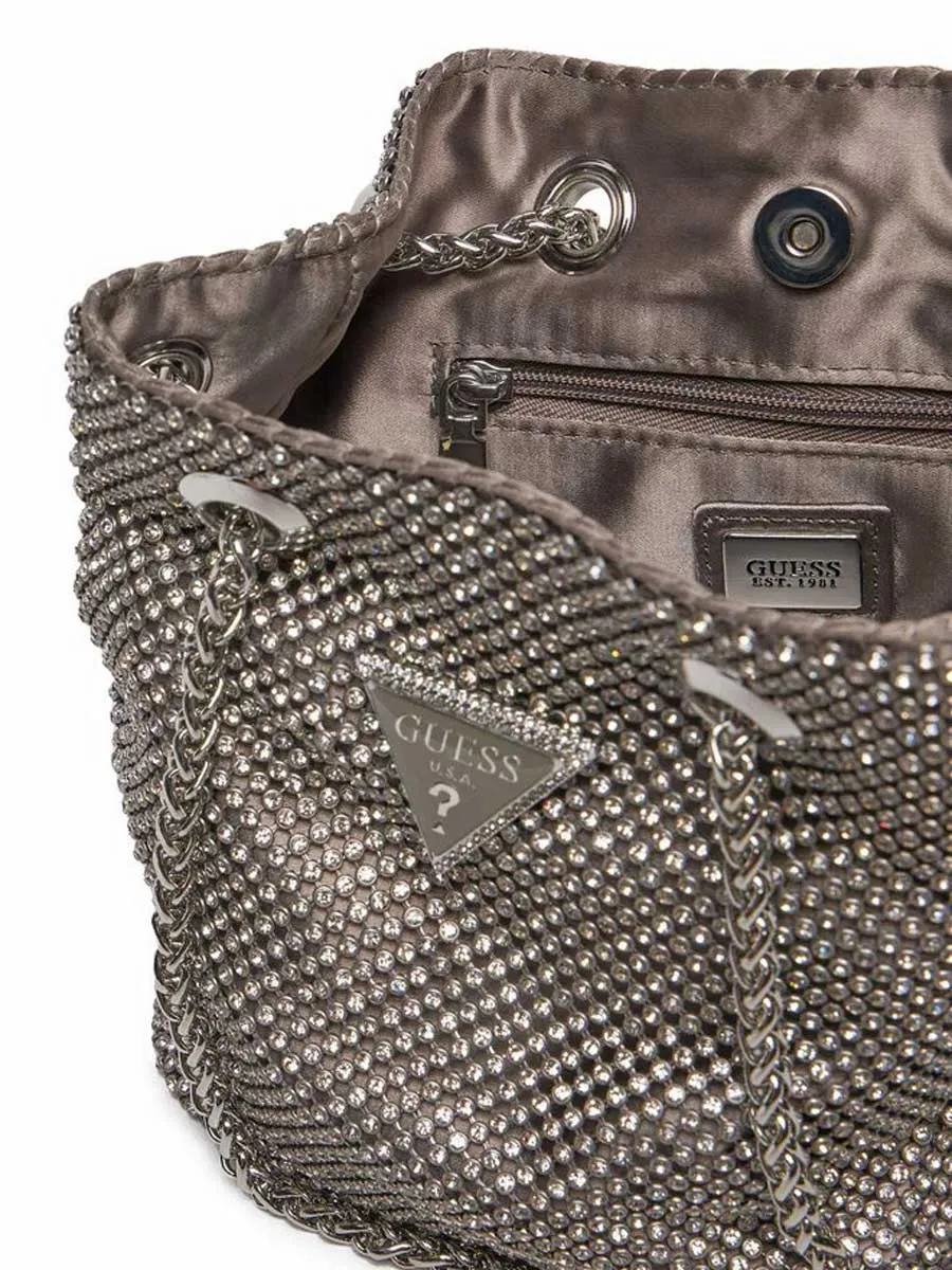 Guess Zalina Pouch Rhinestone Crossbody Bag In Silver For Women