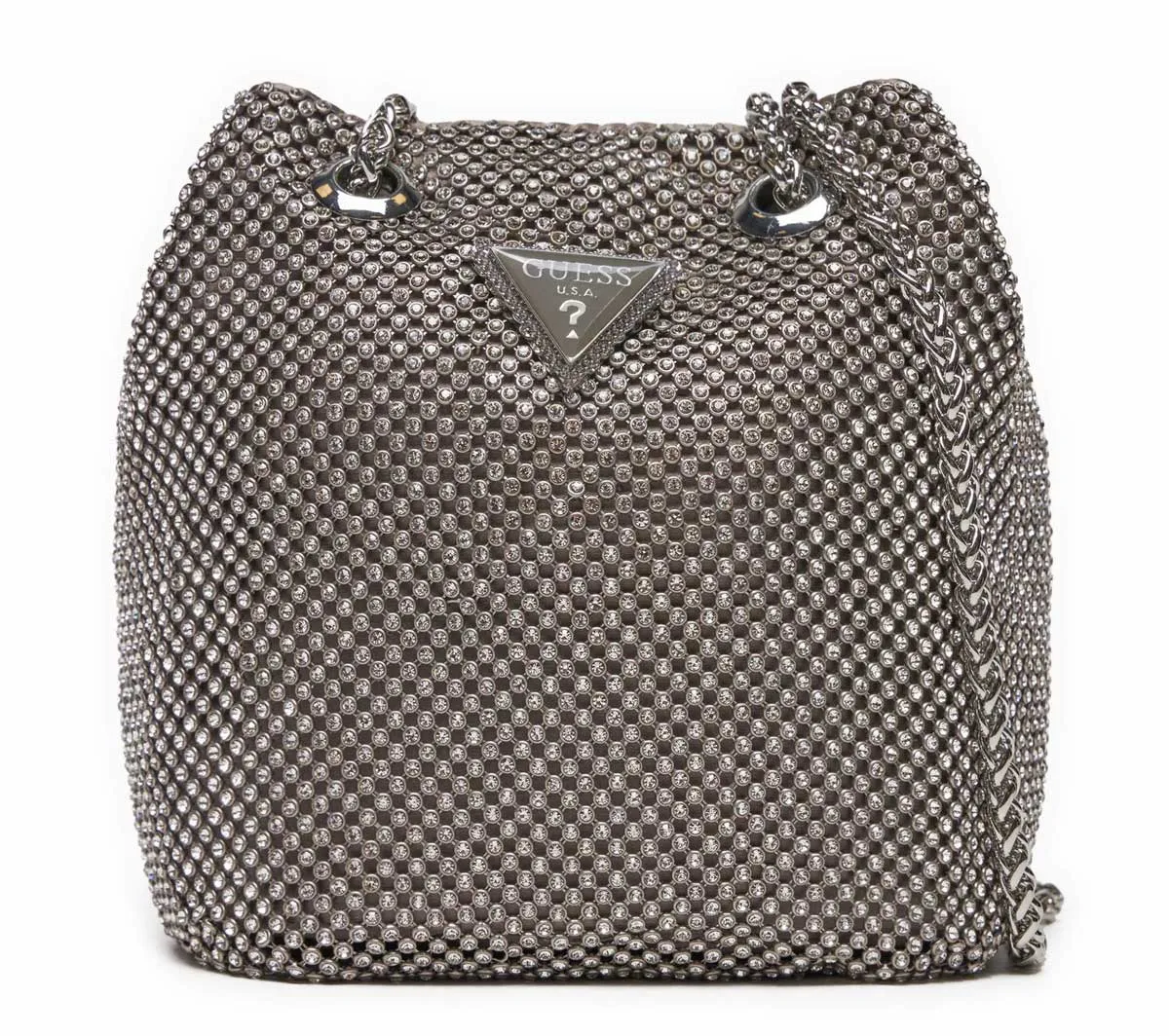 Guess Zalina Pouch Rhinestone Crossbody Bag In Silver For Women