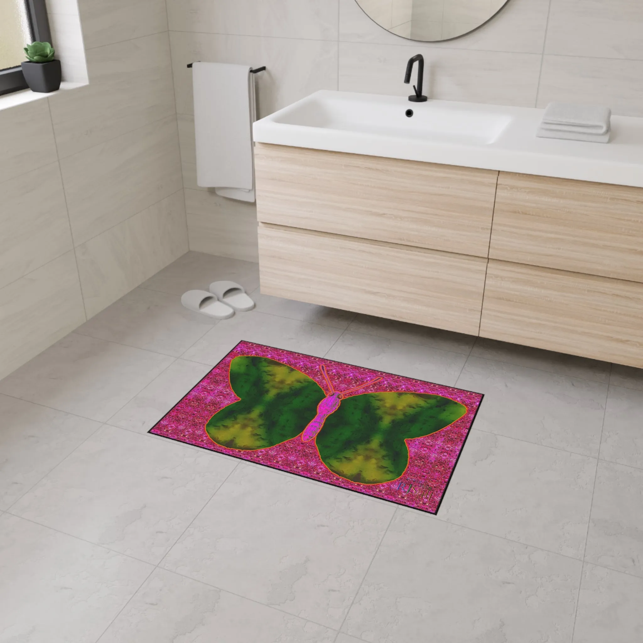 Heavy Duty Floor Mat (Butterfly Glade Denizen & Samhain Dream Thaw 13 & Pink Logo@Alchemic) RJSTH@Fabric#7_13 of 14 RJSTHw2025 RJS