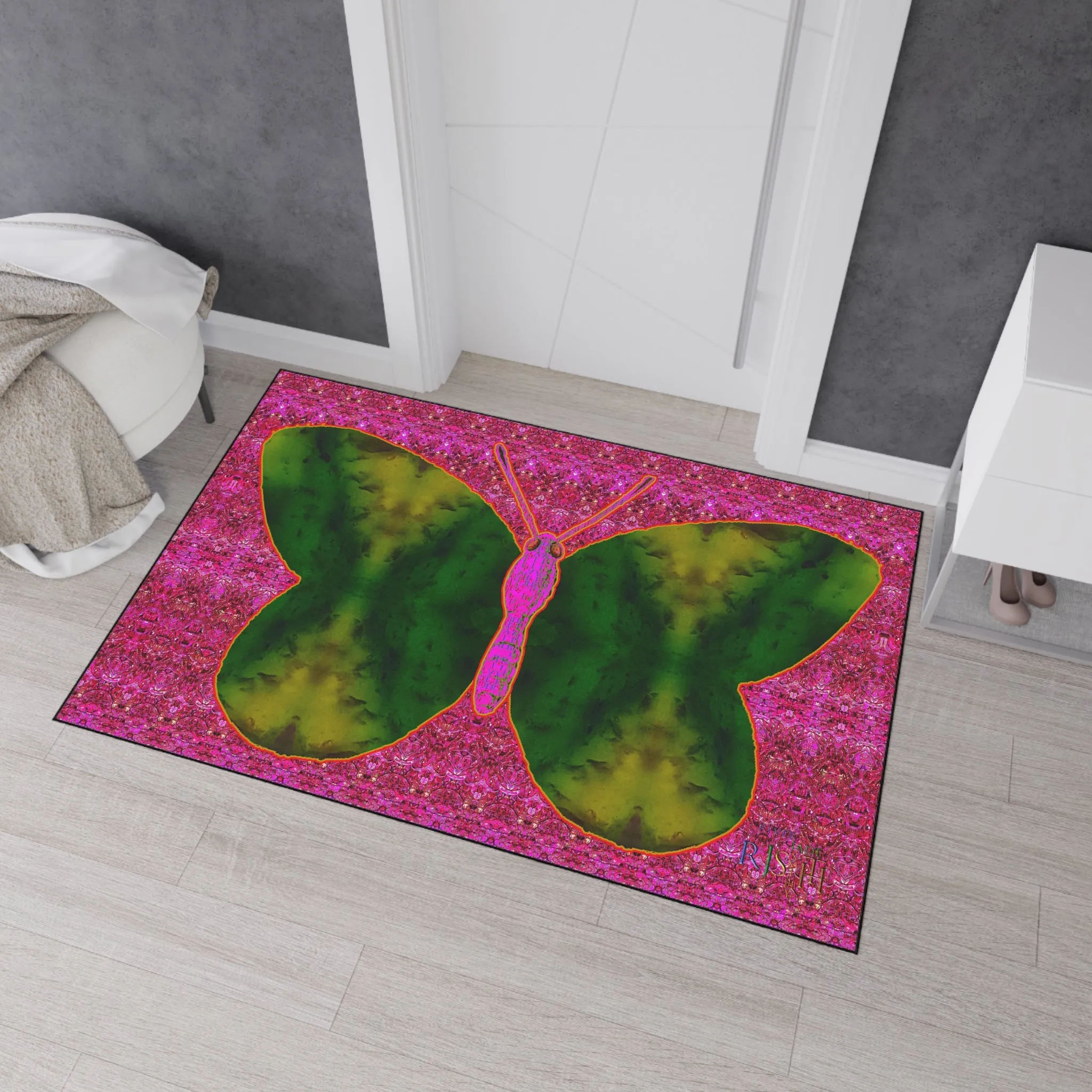 Heavy Duty Floor Mat (Butterfly Glade Denizen & Samhain Dream Thaw 13 & Pink Logo@Alchemic) RJSTH@Fabric#7_13 of 14 RJSTHw2025 RJS