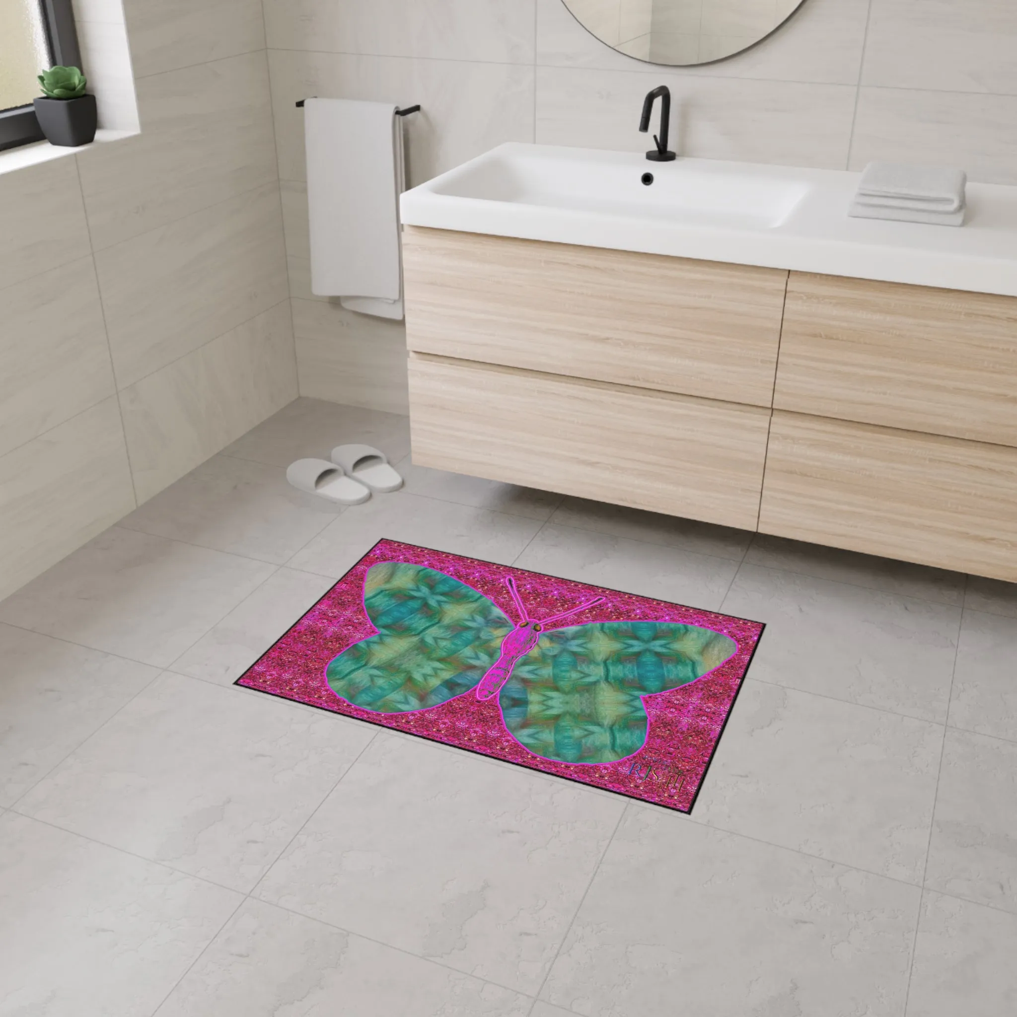 Heavy Duty Floor Mat (Butterfly Glade Denizen & Samhain Dream Thaw 13 & Pink Logo@Alchemic) RJSTH@Fabric#9_10 of 14 RJSTHw2025 RJS
