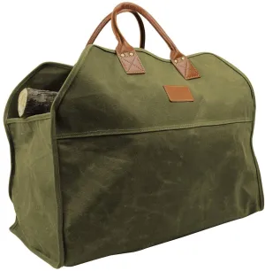 Heavy Duty Wax Canvas Log Carrier Tote Green