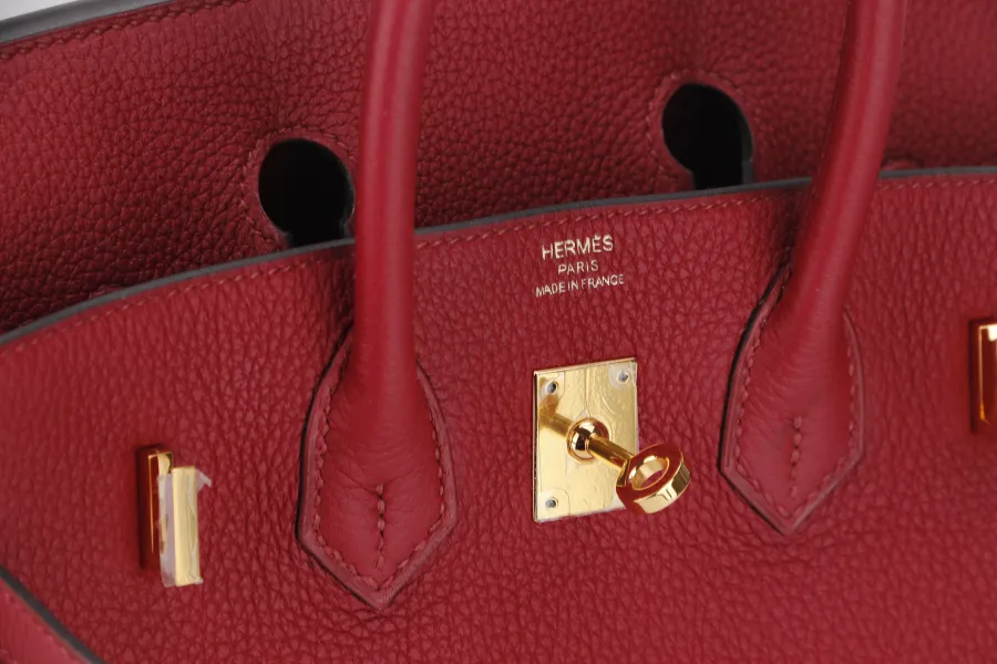HERMES BIRKIN 25 (STAMP C) ROUGE GRENAT TOGO LEATHER GOLD HARDWARE WITH KEYS&LOCK , RAINCOAT, CARE CARD, DUST COVER & BOX