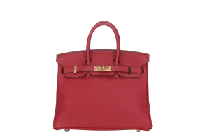 HERMES BIRKIN 25 (STAMP C) ROUGE GRENAT TOGO LEATHER GOLD HARDWARE WITH KEYS&LOCK , RAINCOAT, CARE CARD, DUST COVER & BOX