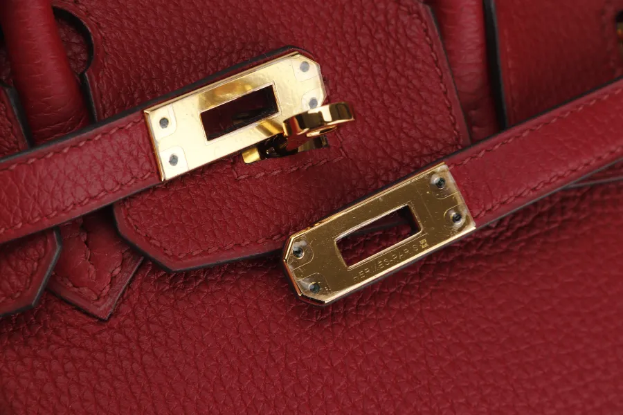 HERMES BIRKIN 25 (STAMP C) ROUGE GRENAT TOGO LEATHER GOLD HARDWARE WITH KEYS&LOCK , RAINCOAT, CARE CARD, DUST COVER & BOX