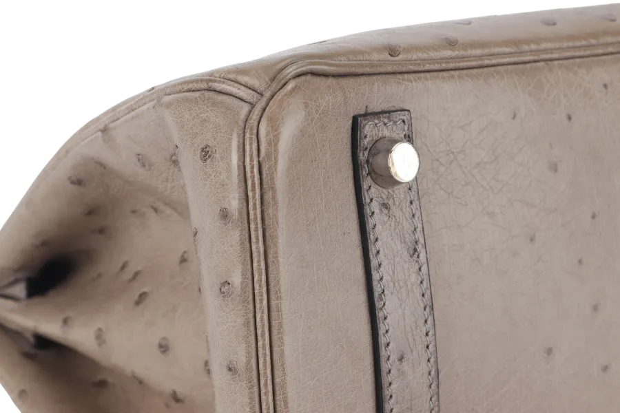 HERMES BIRKIN 30 STAMP C (YEAR 1999) OSTRICH GRIS TOURTERELLE SILVER HARDWARE WITH KEYS AND LOCK AND DUST COVER