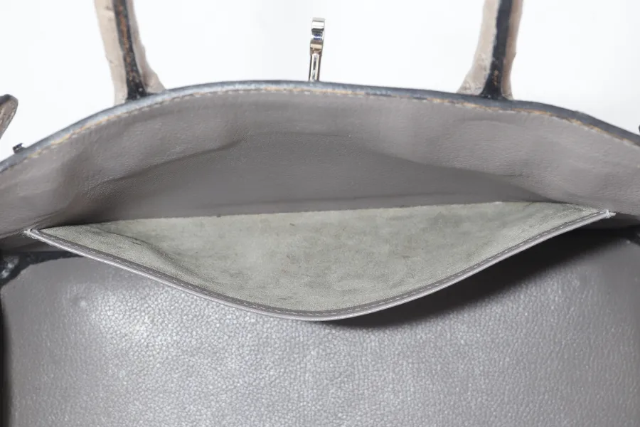 HERMES BIRKIN 30 STAMP C (YEAR 1999) OSTRICH GRIS TOURTERELLE SILVER HARDWARE WITH KEYS AND LOCK AND DUST COVER
