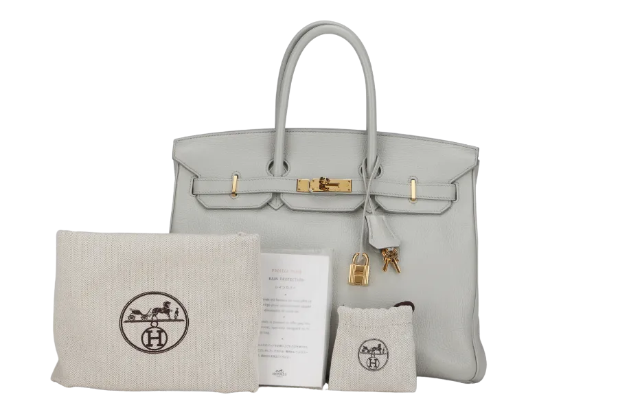 HERMES BIRKIN 35 (STAMP N) GRIS PERLE TOGO GOLD HARDWARE WITH KEYS&LOCK, RAINCOAT, DUST COVER & BOX