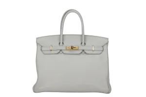 HERMES BIRKIN 35 (STAMP N) GRIS PERLE TOGO GOLD HARDWARE WITH KEYS&LOCK, RAINCOAT, DUST COVER & BOX