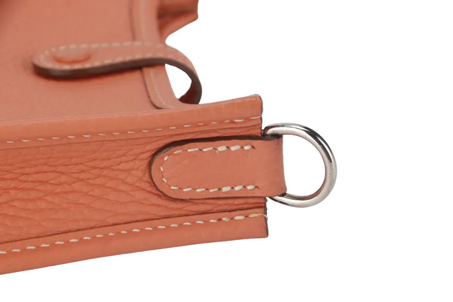 HERMES EVELYNE TPM STAMP Q (YEAR 2013) FLAMINGO CLEMENCE SILVER HARDWARE WITH STRAPS AND DUST COVER