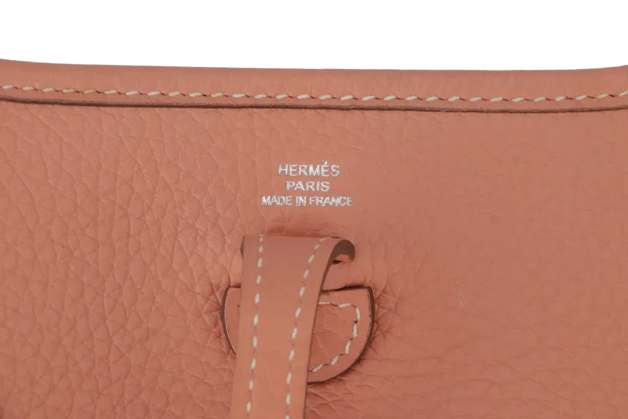 HERMES EVELYNE TPM STAMP Q (YEAR 2013) FLAMINGO CLEMENCE SILVER HARDWARE WITH STRAPS AND DUST COVER