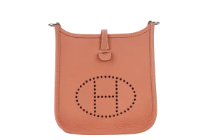 HERMES EVELYNE TPM STAMP Q (YEAR 2013) FLAMINGO CLEMENCE SILVER HARDWARE WITH STRAPS AND DUST COVER