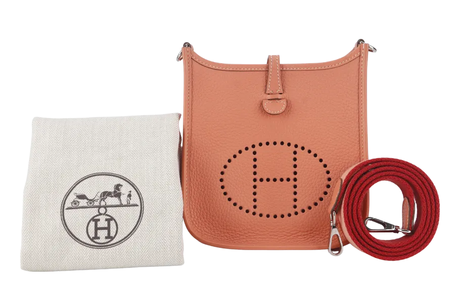 HERMES EVELYNE TPM STAMP Q (YEAR 2013) FLAMINGO CLEMENCE SILVER HARDWARE WITH STRAPS AND DUST COVER