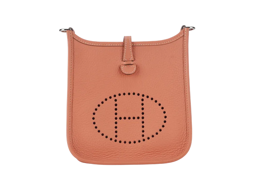 HERMES EVELYNE TPM STAMP Q (YEAR 2013) FLAMINGO CLEMENCE SILVER HARDWARE WITH STRAPS AND DUST COVER