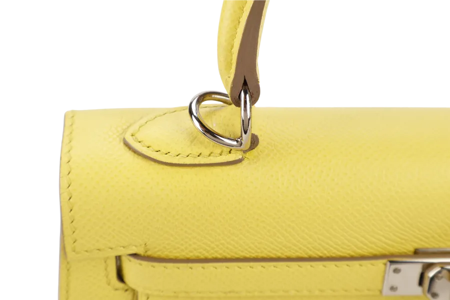 HERMES KELLY 25 SOUFRE COLOR EPSOM LEATHER SILVER HARDWARE STAMP Q (2013) WITH DUST COVER, LOCK, KEYS, RAINCOAT AND STRAPS