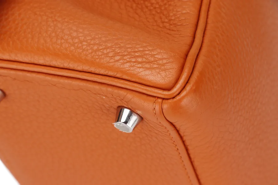 HERMES KELLY 28 RETOURNE (STAMP X) ORANGE CLEMENCE LEATHER SILVER HARDWARE WITH STRAP, LOCK&KEYS, RAINCOAT, DUST COVER & BOX