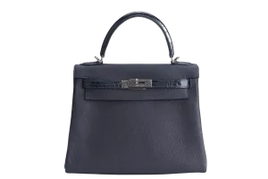 HERMES KELLY 28 STAMP Y (YEAR 2021) TOUCH NILOTICUS TOGO BLUE NUIT, BLUE BALTIQUE SILVER HARDWARE WITH KEYS&LOCK AND DUST COVER