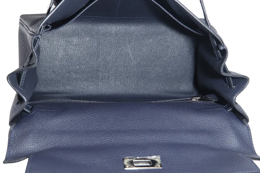HERMES KELLY 28 STAMP Y (YEAR 2021) TOUCH NILOTICUS TOGO BLUE NUIT, BLUE BALTIQUE SILVER HARDWARE WITH KEYS&LOCK AND DUST COVER