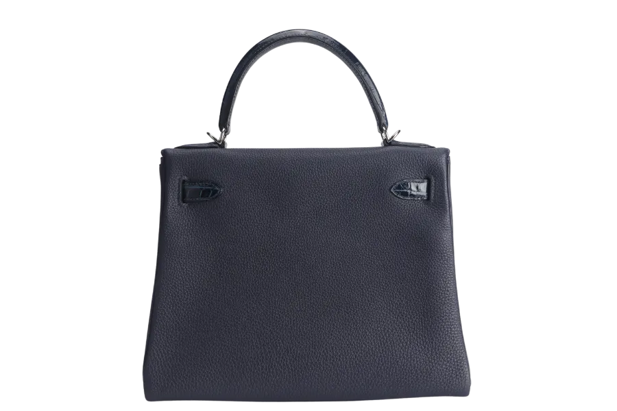 HERMES KELLY 28 STAMP Y (YEAR 2021) TOUCH NILOTICUS TOGO BLUE NUIT, BLUE BALTIQUE SILVER HARDWARE WITH KEYS&LOCK AND DUST COVER