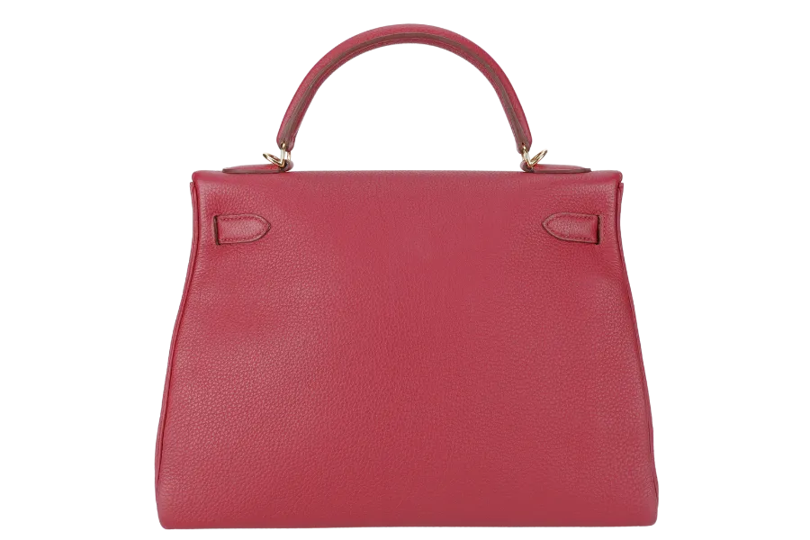 HERMES KELLY 32 RUBIS TOGO GOLD HARDWARE STAMP T (2015) WITH KEYS & LOCK, RAINCOAT, STRAPS , DUST COVER AND BOX