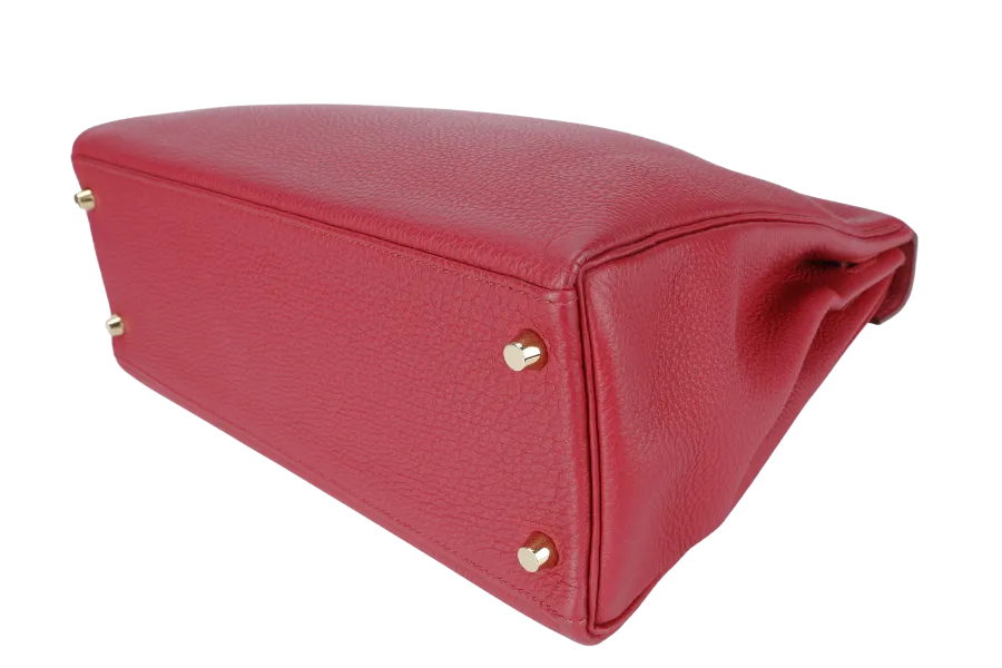 HERMES KELLY 32 RUBIS TOGO GOLD HARDWARE STAMP T (2015) WITH KEYS & LOCK, RAINCOAT, STRAPS , DUST COVER AND BOX