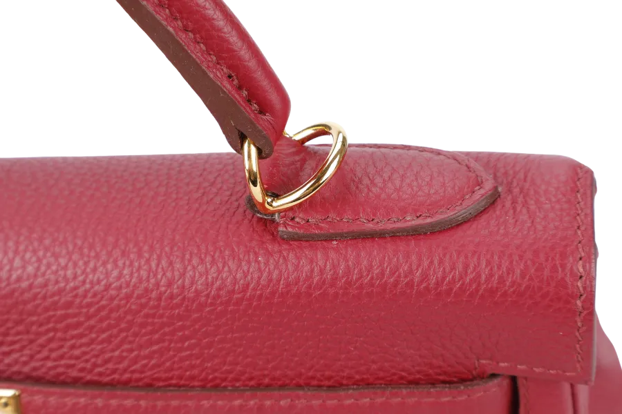 HERMES KELLY 32 RUBIS TOGO GOLD HARDWARE STAMP T (2015) WITH KEYS & LOCK, RAINCOAT, STRAPS , DUST COVER AND BOX